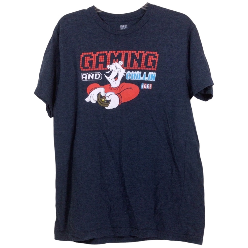 Mr Cool Icee Bear Men’s Retro T-Shirt Size Large Dark Blue Gaming And Chillin